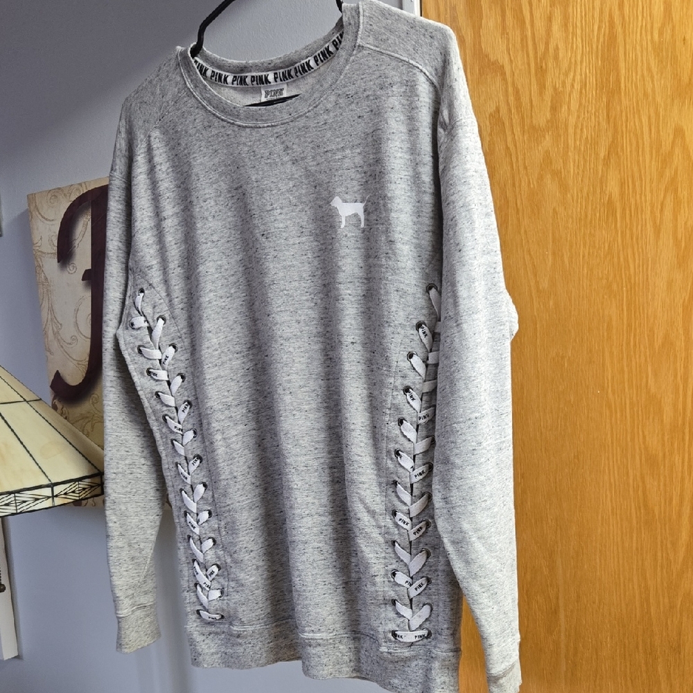 PINK Victoria's Secret Heather Gray Lace-Up Sweatshirt